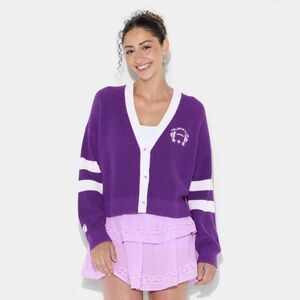 Wild Fable Women's Game Day V-Neck Button-Front Cardigan Purple S NWT Football